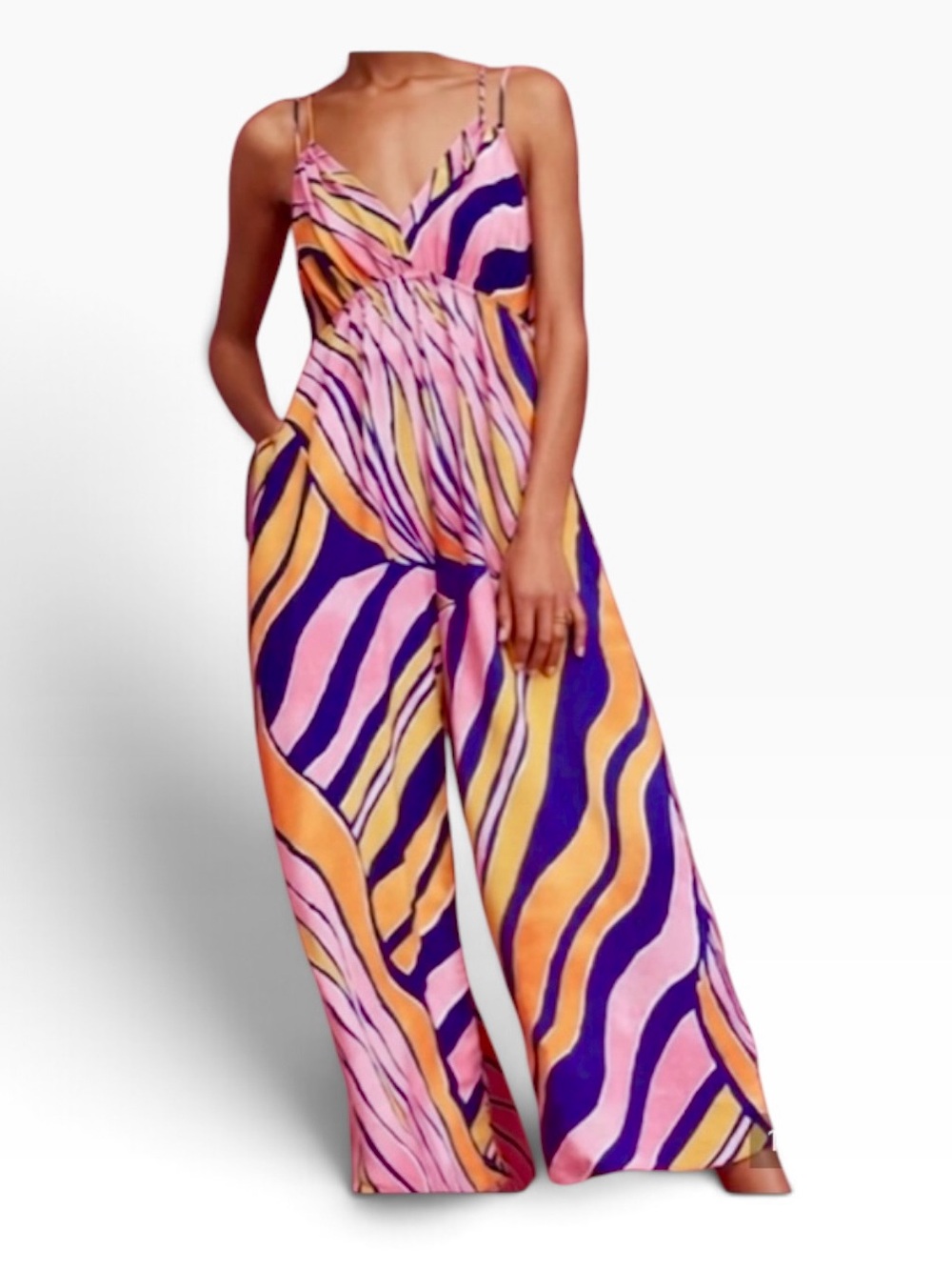 NWT ANTHROPOLOGIE Maeve Finley Wide-Leg Jumpsuit in Pink/Yellow/Orange Size 10